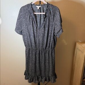 LC Lauren Conrad Black and White Dotted Ruffle Hem Mini Dress